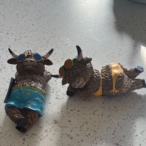 Cute Highland Cow Figurines in Swimwear